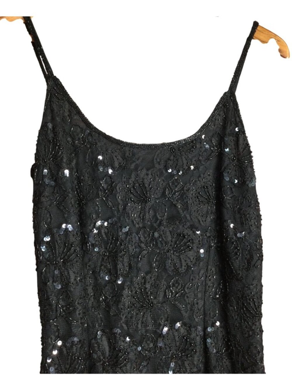 90s Y2K Stenay Sequined Beaded Dress Sleeveless Scoop Neck Black SZ 6 Whimsigoth